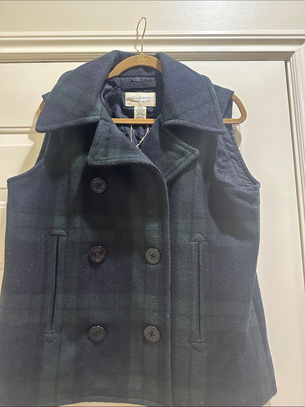 Denim & Supply Ralph Lauren Blackwatch Plaid Wool Vest in Navy and Green